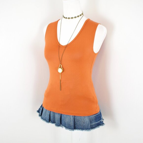 Vintage Late 90s Y2K Orange Stretchy V-Neck Sleeveless Tank Top Size Small - Picture 2 of 6